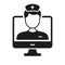 Physician Online Consultation Sing. Video Medical Service Silhouette Icon. Remote Virtual Doctor Man Glyph Pictogram