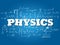 Physics word on light blue background. Vector illustration