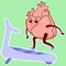 Physiological heart emoticon. Cute cardiology character runs on a treadmill