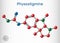 Physostigmine, eserine, C15H21N3O2 molecule. It is cholinesterase inhibitor, toxic parasympathomimetic indole alkaloid. Sheet of