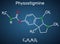 Physostigmine, eserine, C15H21N3O2 molecule. It is cholinesterase inhibitor, toxic parasympathomimetic indole alkaloid. Structural