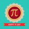 Pi Day vector background. Baked cherry pie with Pi Symbol and ribbon. Mathematical constant, irrational number