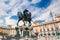 Piacenza, medieval town, Italy. Piazza Cavalli and monument at Alessandro Farnese, in the background the palazzo del Governatore