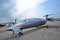 Piaggio Aero P180 Avanti II business turboprop jet on display at Singapore Airshow