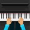 Pianist artist hands playing on piano keys vector
