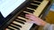 Pianist hands practicing piano. Musician artist play instrument, Concept Music education and performance. Closeup of a girl s hand