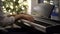 A pianist musician plays a digital piano next to a Christmas tree