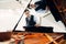 Pianist sets the grand piano before performance