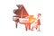Piano, classic, musician, woman, performance concept. Hand drawn isolated vector.