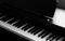 Piano and Electronic piano keyboard with black backgrounds. Closeup of black and white piano keys,  copy space, banner