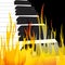 Piano in flames abstract flowing flame background original vector Illustration