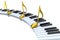 Piano keyboard abstract with golden musical notes