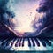 Piano keyboard abstract painting with fairytale nature, generative ai