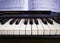 The piano keyboard with black and white keys and notes. Music and sound.