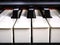 The piano keyboard with black and white keys and notes. Music and sound.