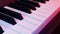 Piano keyboard close-up side slow panning. Black and white piano keys
