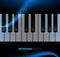 Piano keyboard on a dark blue star background