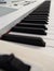 Piano keyboard mostly black and white