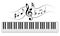 Piano keyboard with music notes