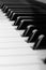 Piano keyboard of synthesizer close-up