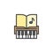 Piano keys and music notes filled outline icon
