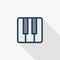 Piano keys thin line flat color icon. Linear vector symbol. Colorful long shadow design.