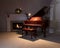 Piano with reading light and glowing fireplace during holiday se