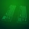 Piano roll analog synthesizer faders buttons knobs. Wireframe low poly