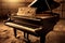 Piano sits on a dirty, sepia music background