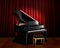 Piano spotlight with red curtain