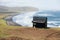 Piano on the top of the cliff. Beautiful ocean view from the edge of the cliffs on Kamchatka Peninsula, Russia. Deep blue sea