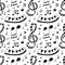 Piano treble clef and sheet music. Black and white graphic seamless pattern