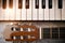 Piano and tuning peg guitar and sheet music background top