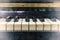 Pianoforte, front view instrument, musical instrument. learn to play the instrument at home. white large piano. piano keyboard.