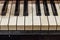 Pianoforte, front view instrument, musical instrument. learn to play the instrument at home. white large piano. piano keyboard.