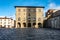 Piazza del Duomo, the main square of Pistoia historic center, Tuscany, Italy against a blue sky