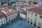 Piazza del Duomo, the main square of Pistoia historic center, Tuscany, Italy against a blue sky