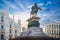 Piazza del Duomo, Milan, Italy. Equestrian monument to king Vittorio Emmanuele II at dawn.