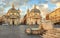 Piazza del Popolo People`s Square, Rome, Italy. Churches of Santa Maria in Montesanto and Santa Maria dei Miracoli.