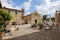 Piazza Roma in Monteriggioni medieval walled town. Tuscany, Italy