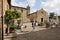 Piazza Roma in Monteriggioni medieval walled town. Tuscany, Italy