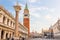 Piazza San Marco, Column of San Teodoro, National Library, Doge`s Palace and St Mark`s Basilica, Venice