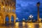 Piazza San Marco with the Doge`s Palace Palazzo Ducale and the Column of St. Mark at night, Venice