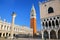 Piazzetta San Marco with St Mark`s Campanile, Lion of Venice sta