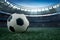 Pic Closeup soccer ball in the stadium in the evening light photo, capturing sports atmosphere