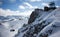 Pic de Saulire courchevel cabin station with gondola view sunset snowy mountain landscape France alpes