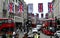 Picadilly, London, Union Jacks on display in the days before the Coronation of Kings Charles III.