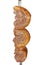 Picanha, bovine rump meat, traditional brazilian barbecue whole piece on skewer isolated white background