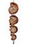 Picanha with garlic, bovine rump meat, traditional brazilian barbecue whole piece on skewer isolated blur background