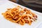 Pici is thick, hand-rolled pasta, like fat spaghetti. It originates in the province of Siena in Tuscany Italy